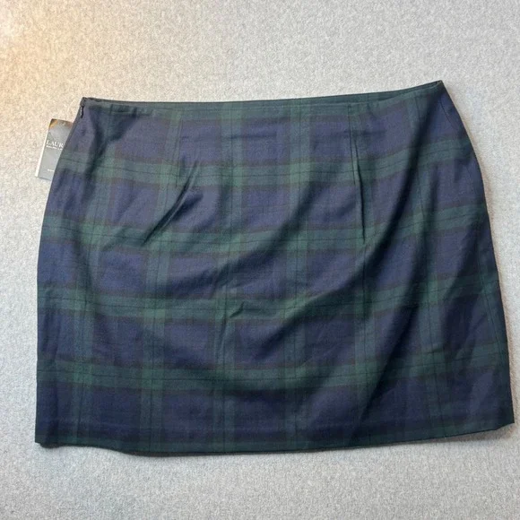 Lauren Ralph Lauren Plaid A Line Skirt Womens 18W Navy Green New - Picture 2 of 7